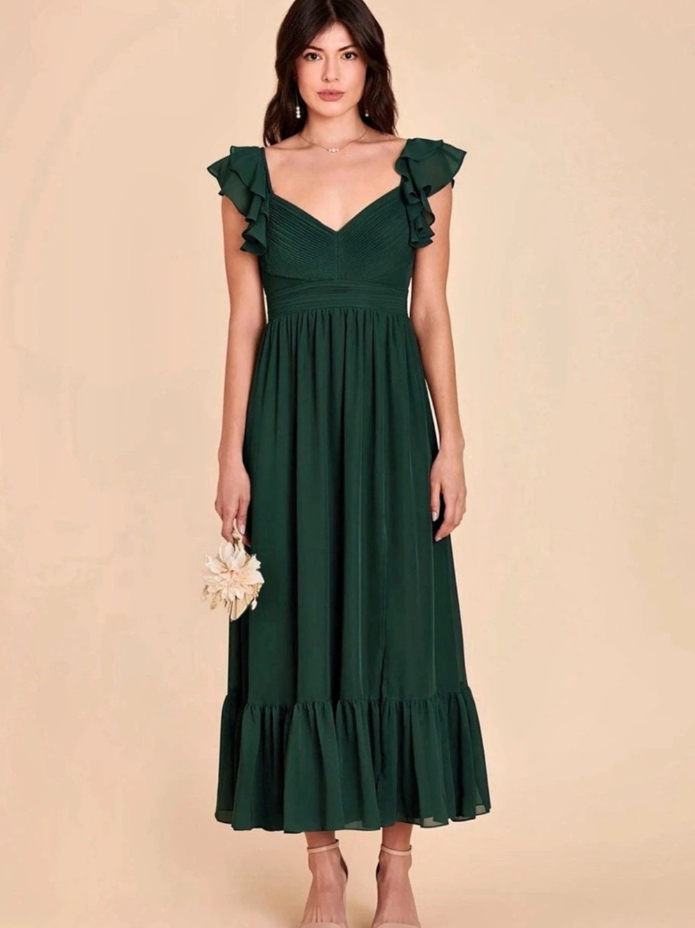 Birdy Grey Michelle Dress Ruffle Midi Dress in Green Size Large